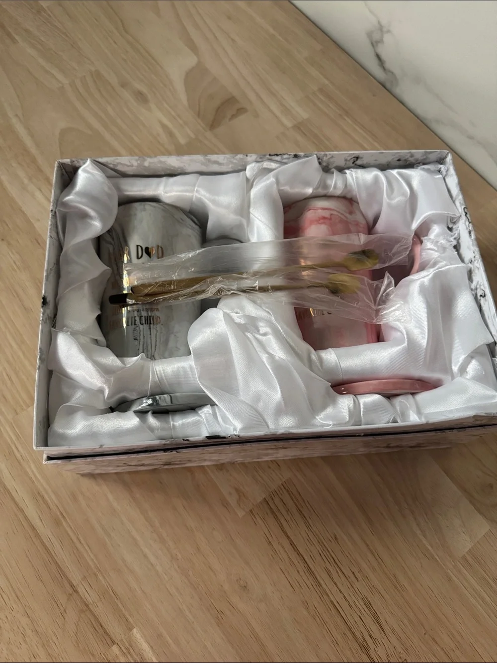 Best Mom Ever & Best Dad Ever Marble Mug Gift Set - Pink and Gray NIP